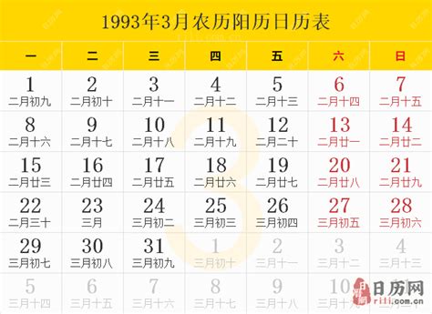 93年农历|1993年农历阳历对照表 1993年日历查询表 一九九三年阴历公历。